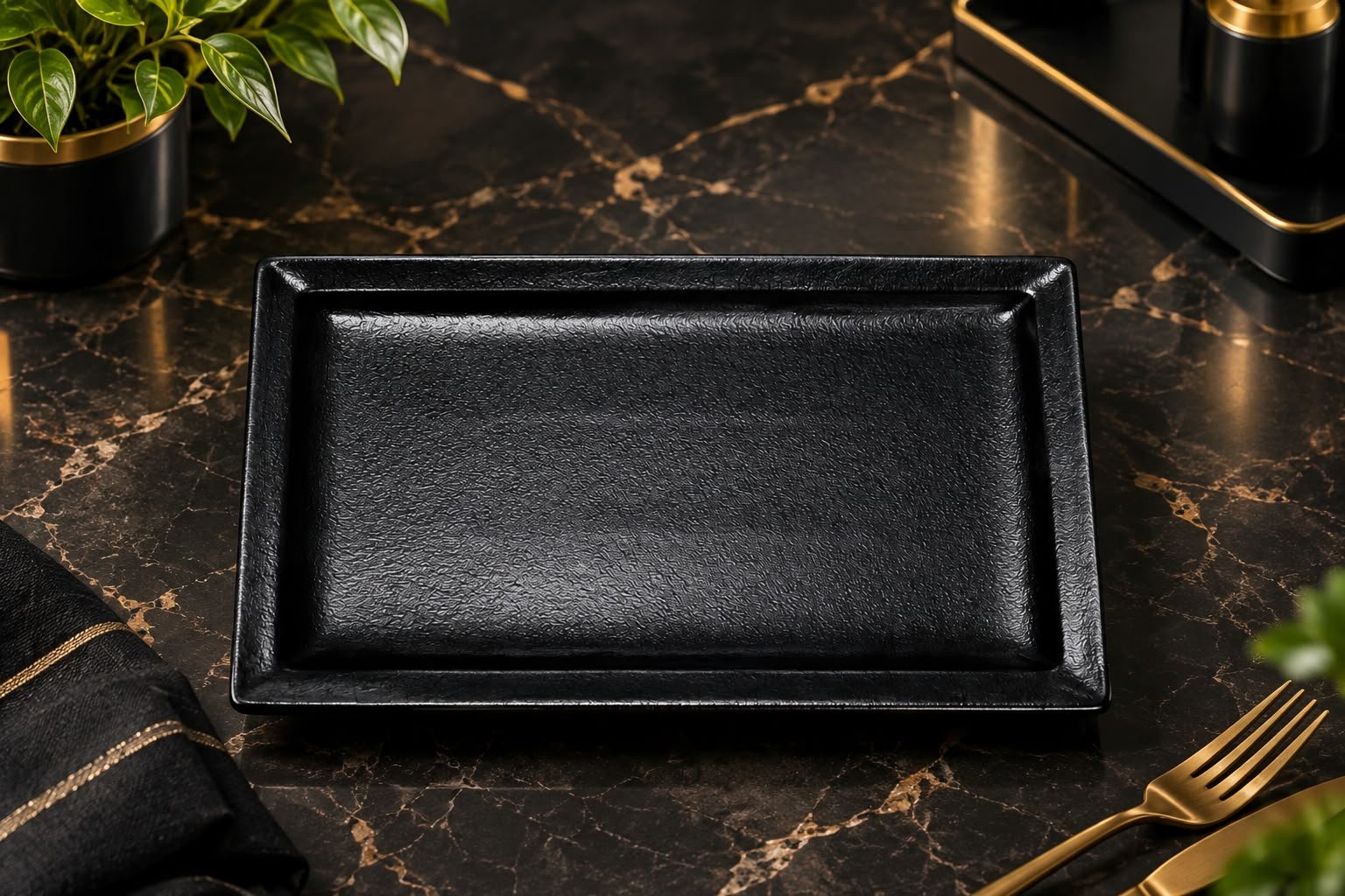Black Porcelain Square Platter (RAK)