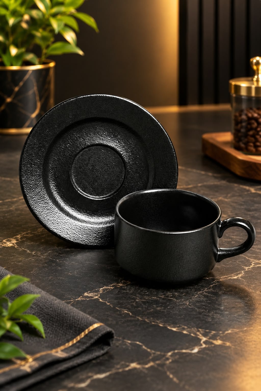Black Porcelain Cup & Saucer (RAK)